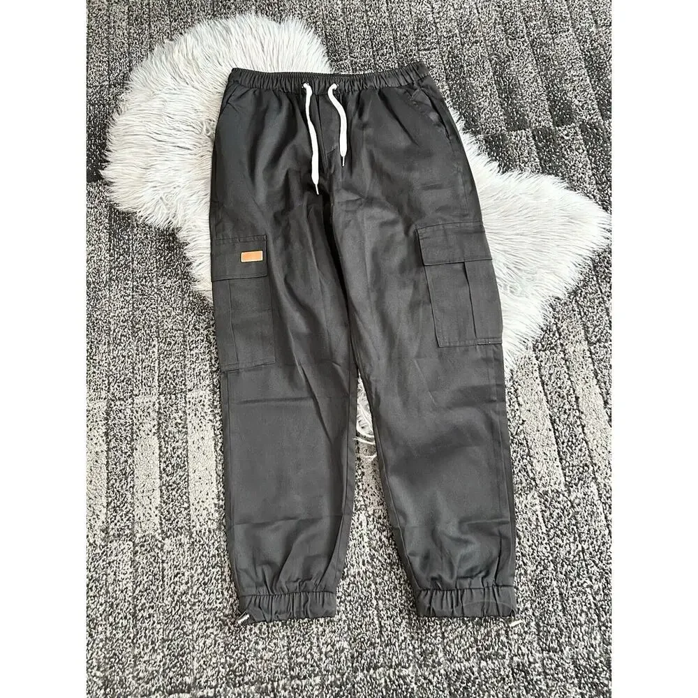 Mens Patched Detail Flap Side Drawstring Waist Cargo Pants Size XL‎